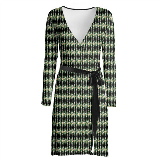 Lime Green Pattern Wrap Dress