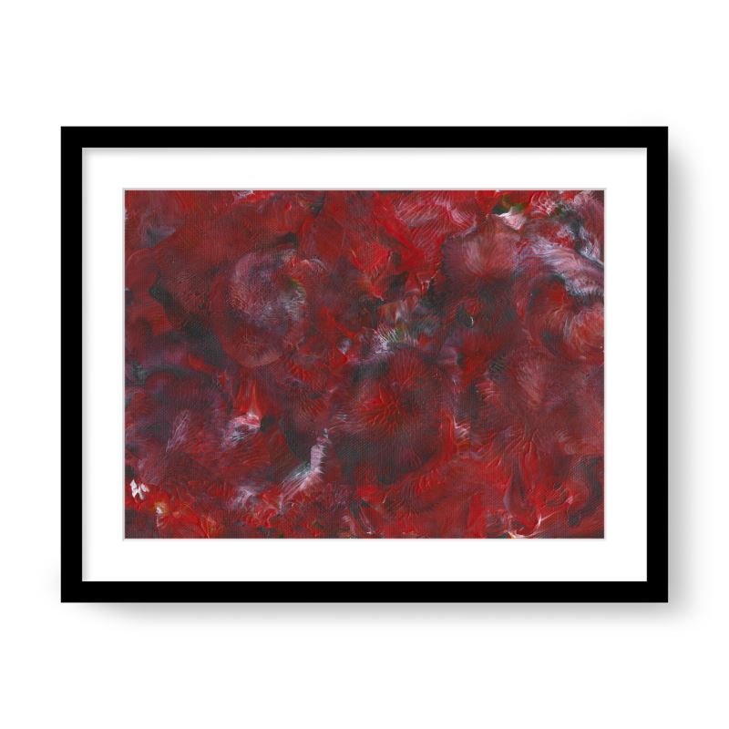 'Red Velvet Shadows' Abstract Framed Art with Classic Border A3